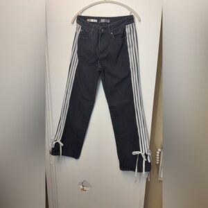 Black and White Striped Flare Jeans